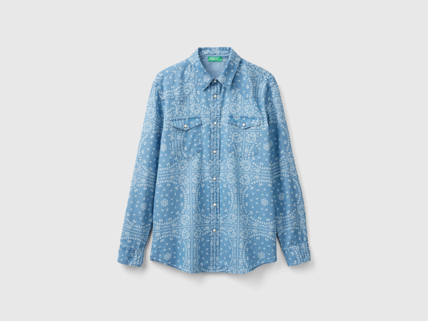 Camicia western in chambray da uomo azzurro | Benetton Outlet