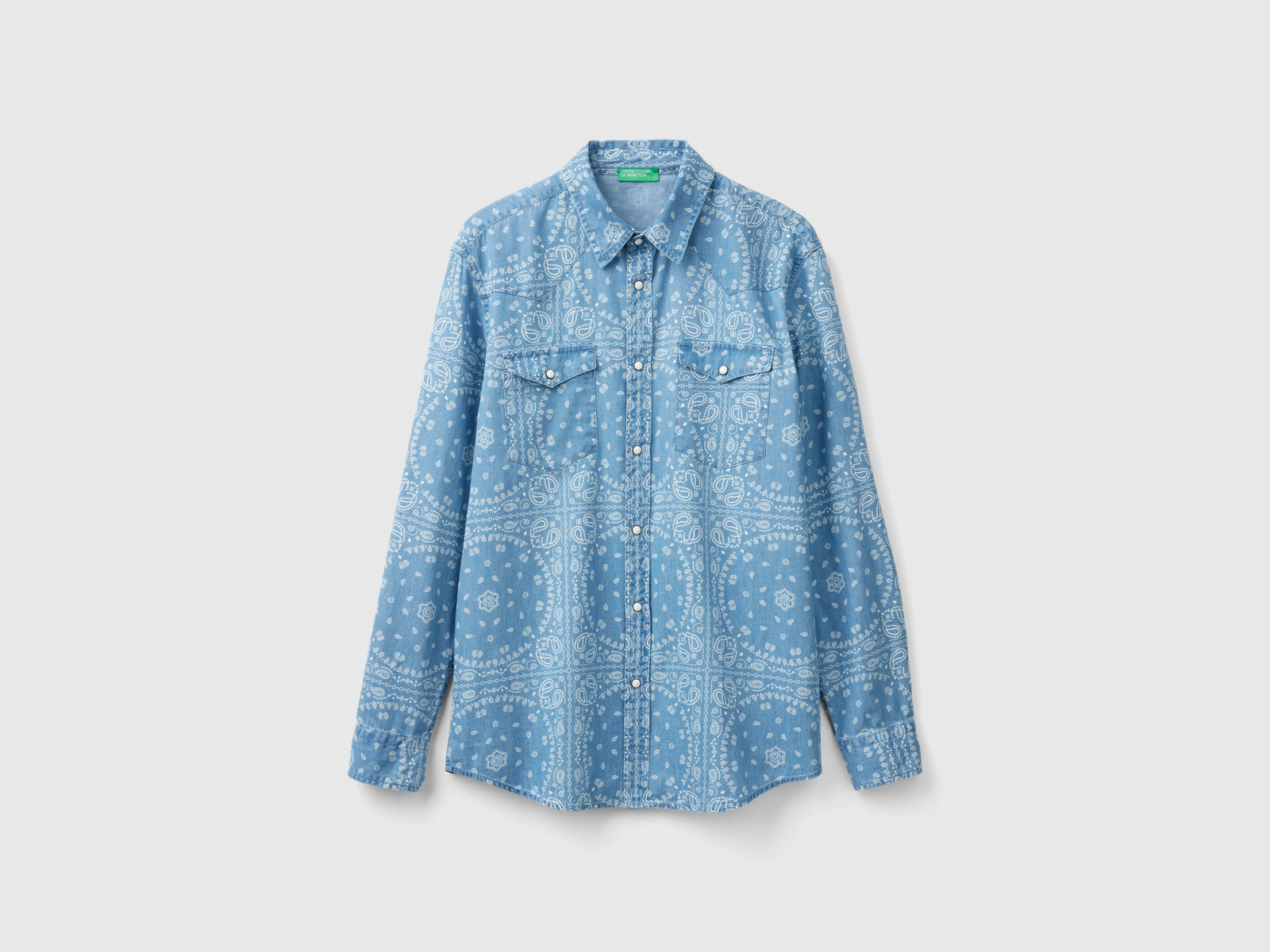 Camicia western in chambray da uomo azzurro | Benetton Outlet