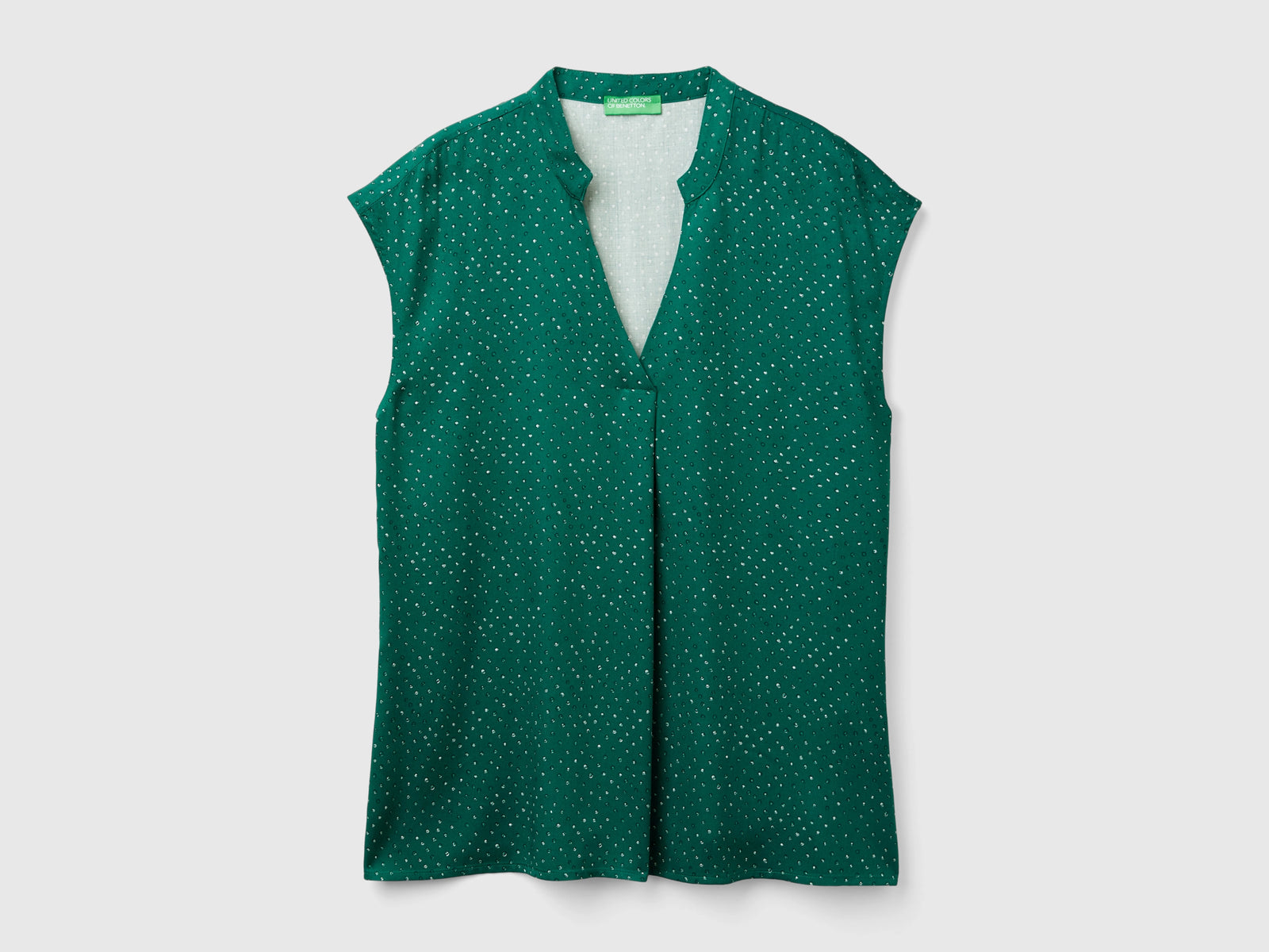 Blusa a pois in viscosa da donna verde scuro | Benetton Outlet