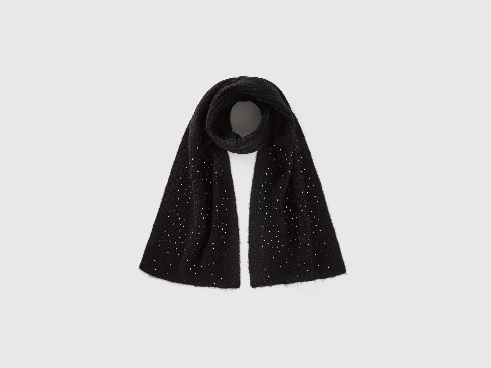 Bufanda de mezcla de lana con pedrería da donna nero | Benetton Outlet