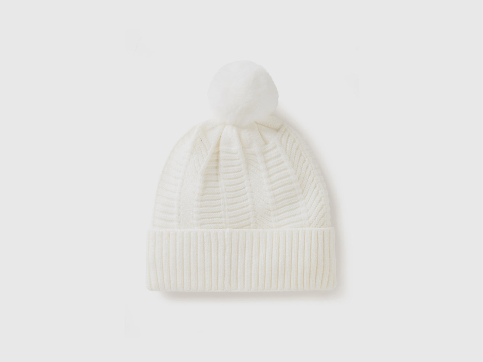 Cappello foderato con pom pom da donna bianco panna 2 | Benetton Outlet