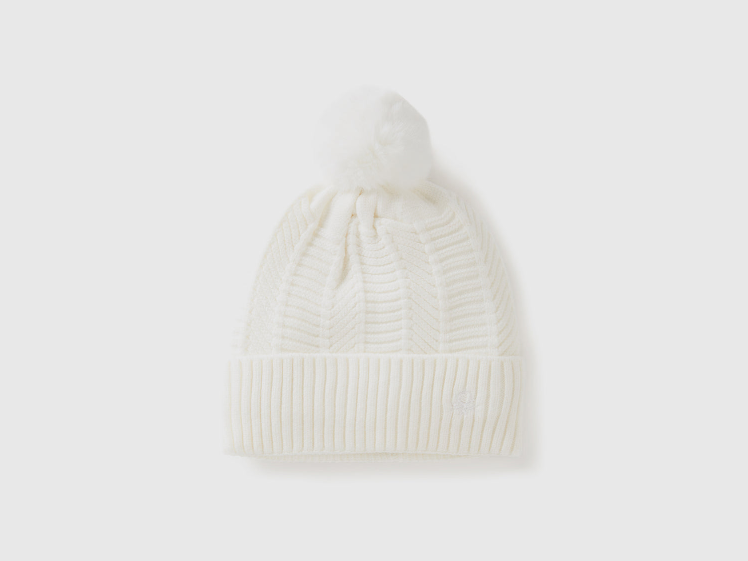 Cappello foderato con pom pom da donna bianco panna | Benetton Outlet