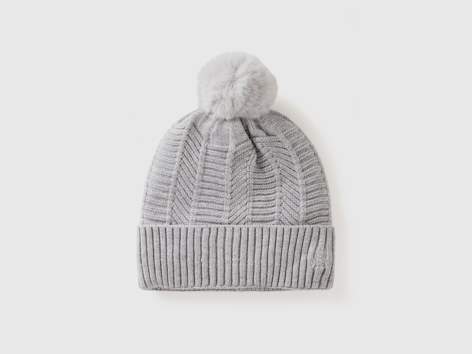 Cappello foderato con pom pom da donna grigio chiaro | Benetton Outlet