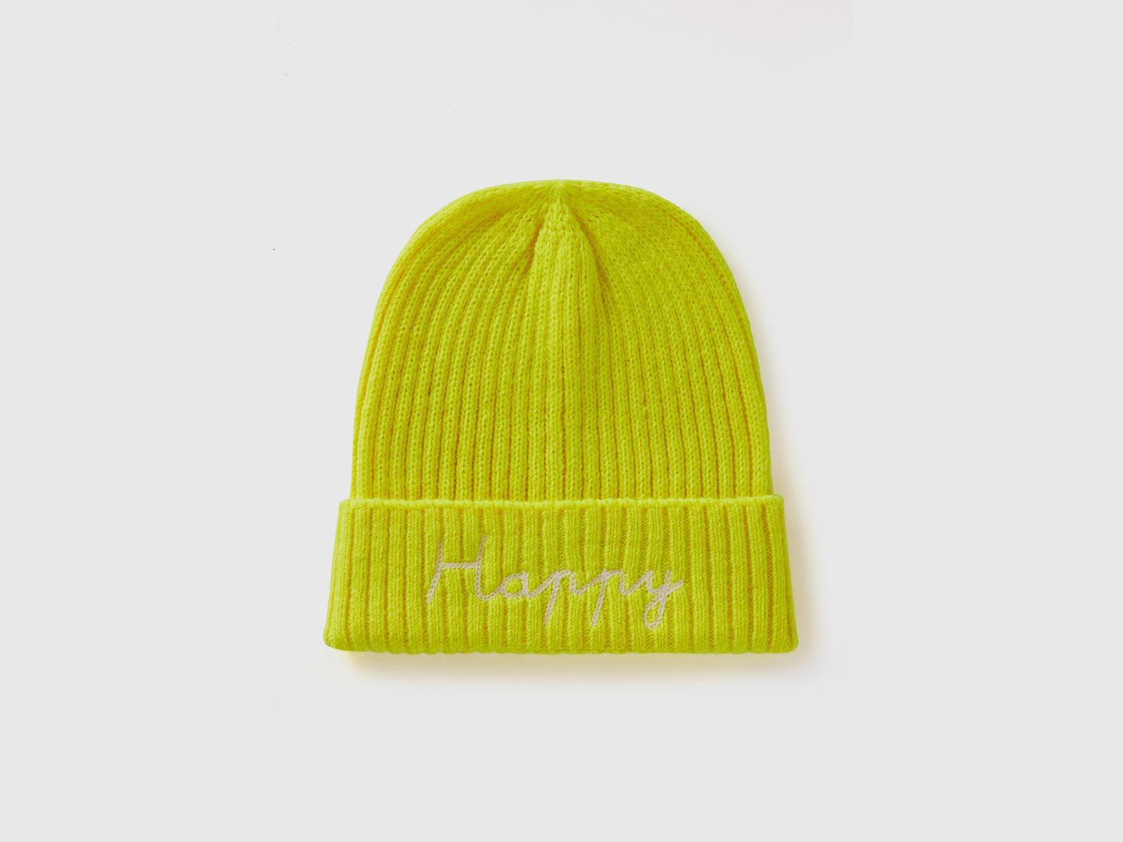 Berretto con ricamo da donna giallo fluo | Benetton Outlet