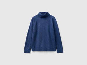 Blue turtleneck sweater in wool and cashmere blend