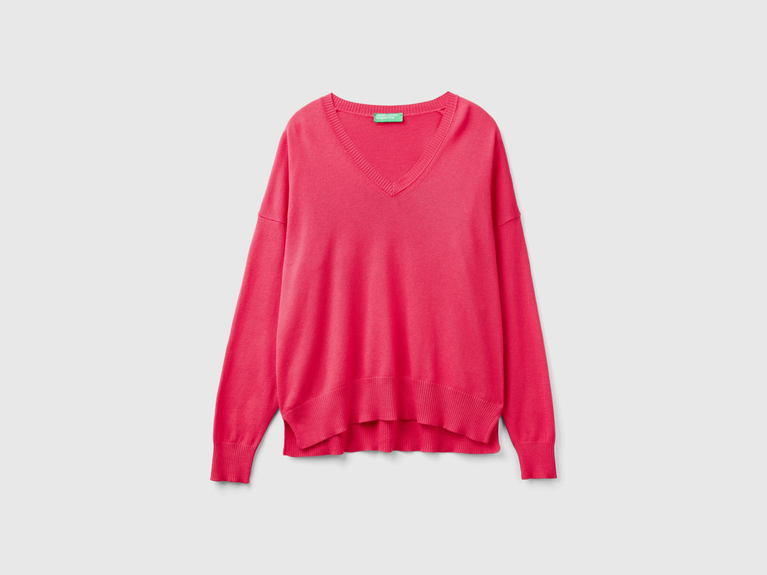 Maglia scollo a V in misto Modal da donna fucsia | Benetton Outlet