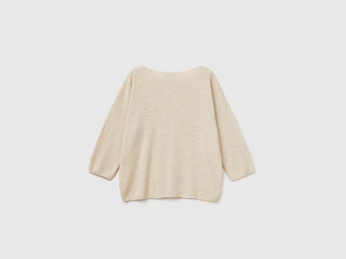 Linen blend sweater with 3/4 sleeves