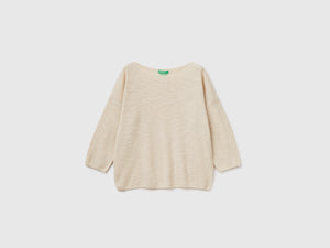 Linen blend sweater with 3/4 sleeves