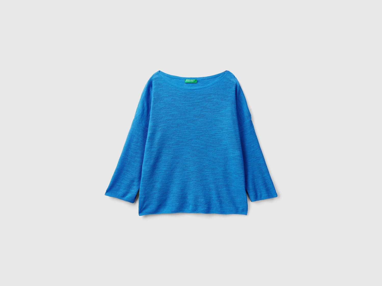 Maglia in misto lino con manica a 3/4 da donna blu | Benetton Outlet