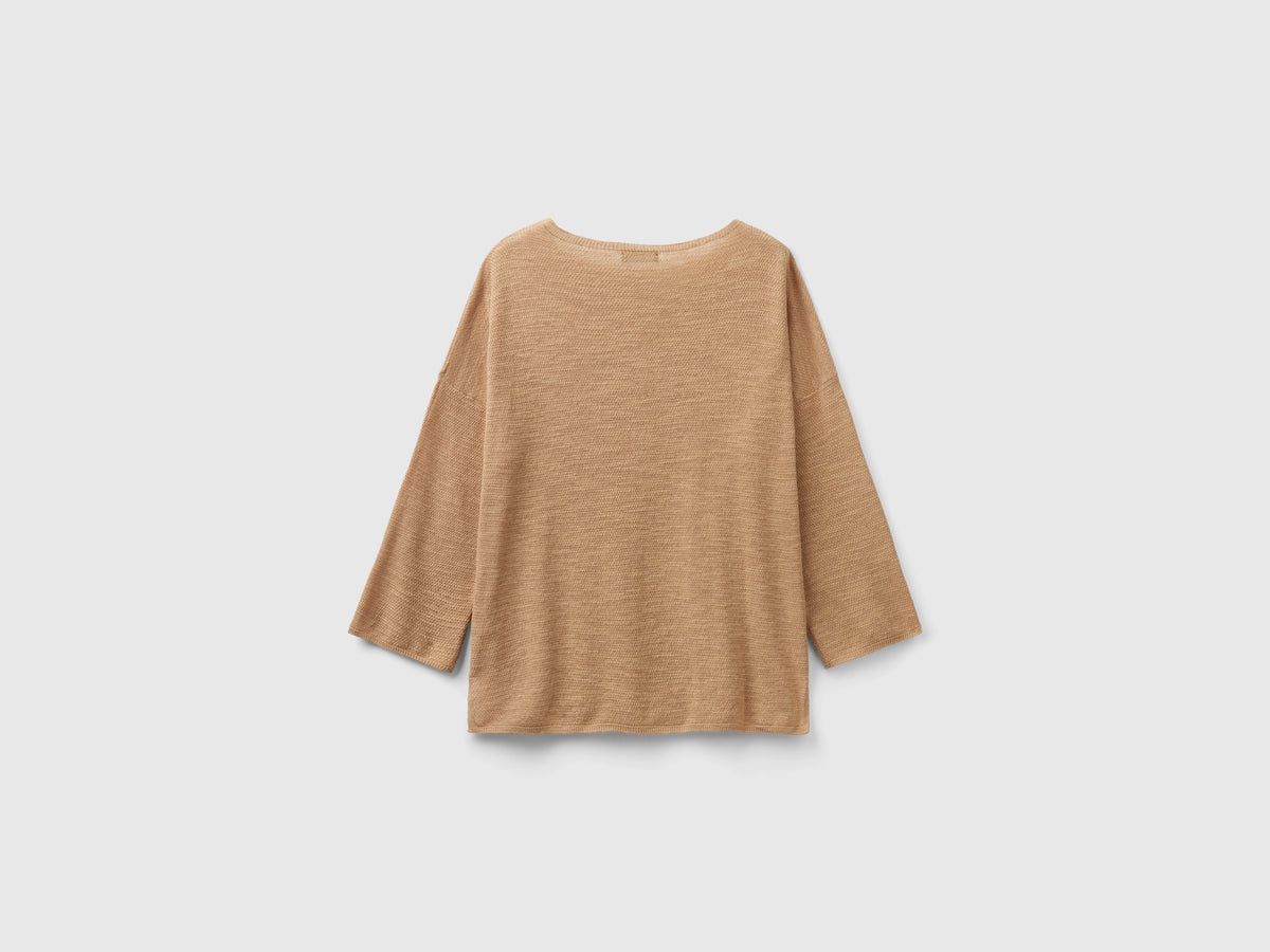 Maglia in misto lino con manica a 3/4