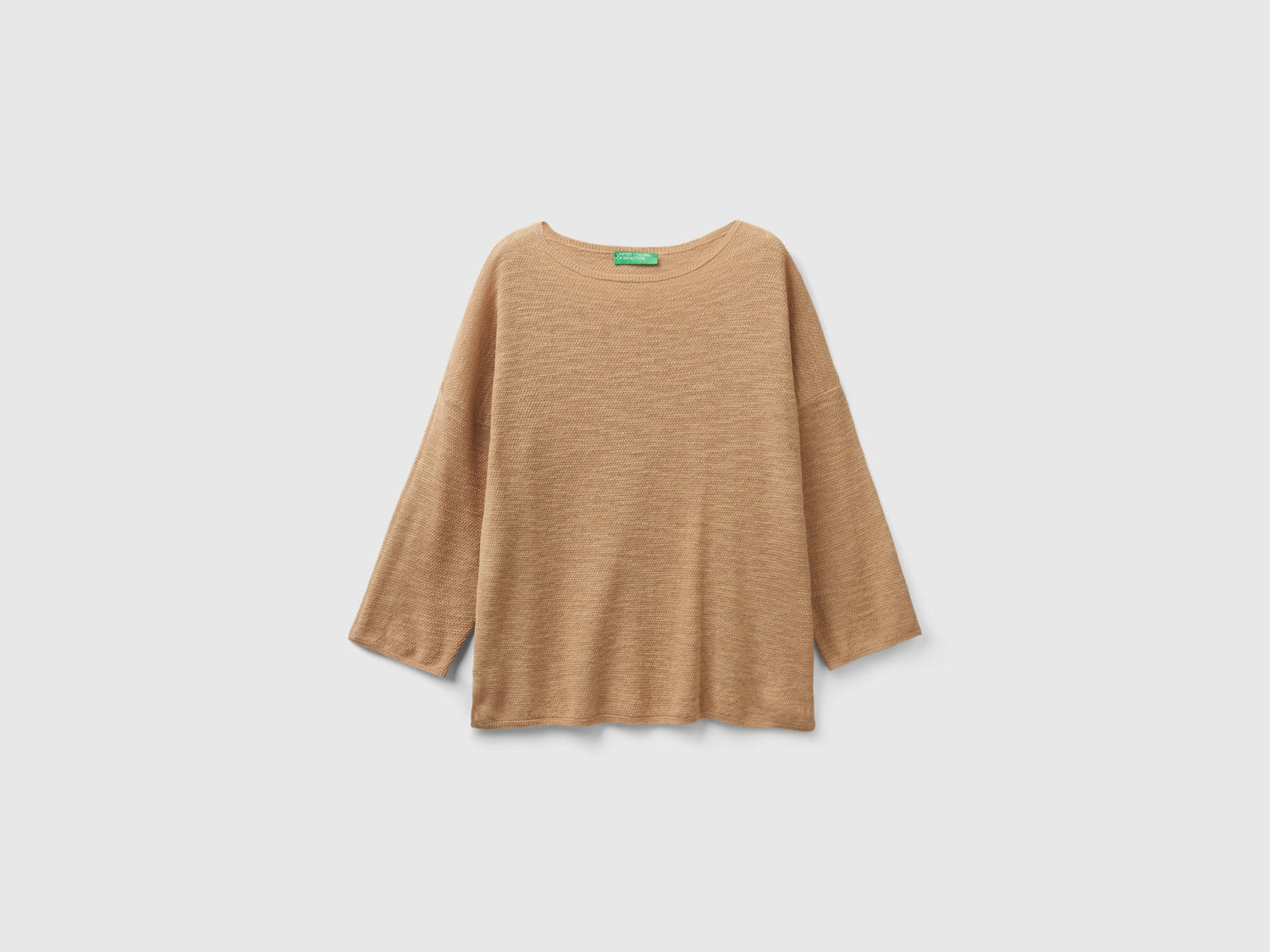 Maglia in misto lino con manica a 3/4 da donna beige | Benetton Outlet