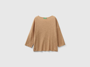 Maglia in misto lino con manica a 3/4