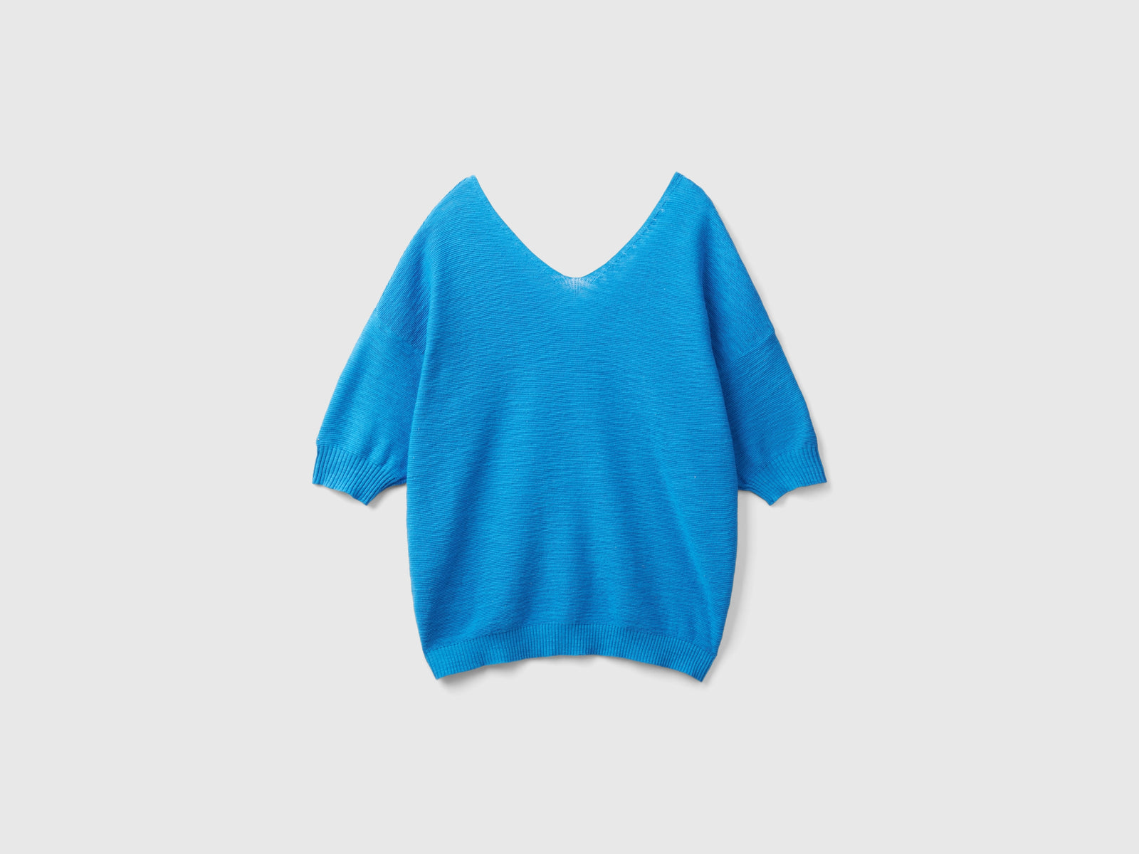 Maglia in misto cotone e lino da donna blu 2 | Benetton Outlet
