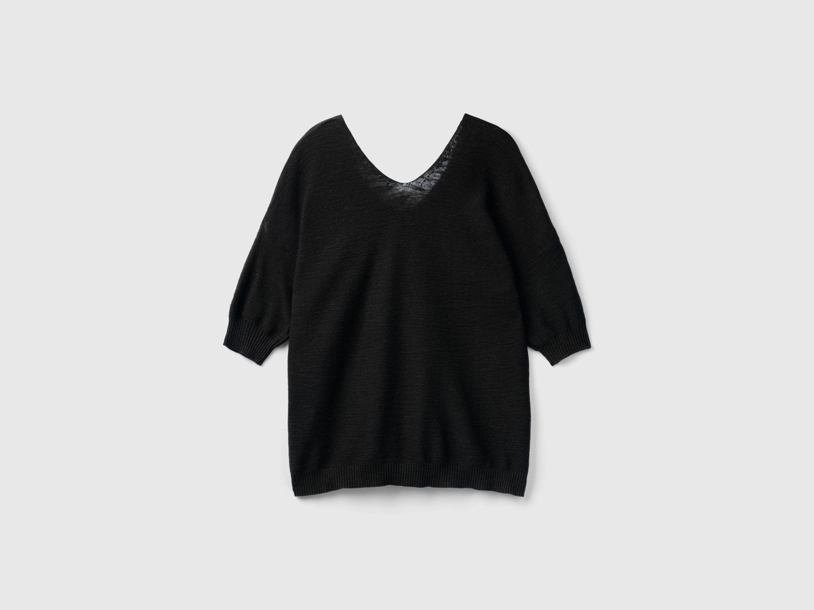 Maglia in misto cotone e lino da donna nero 2 | Benetton Outlet