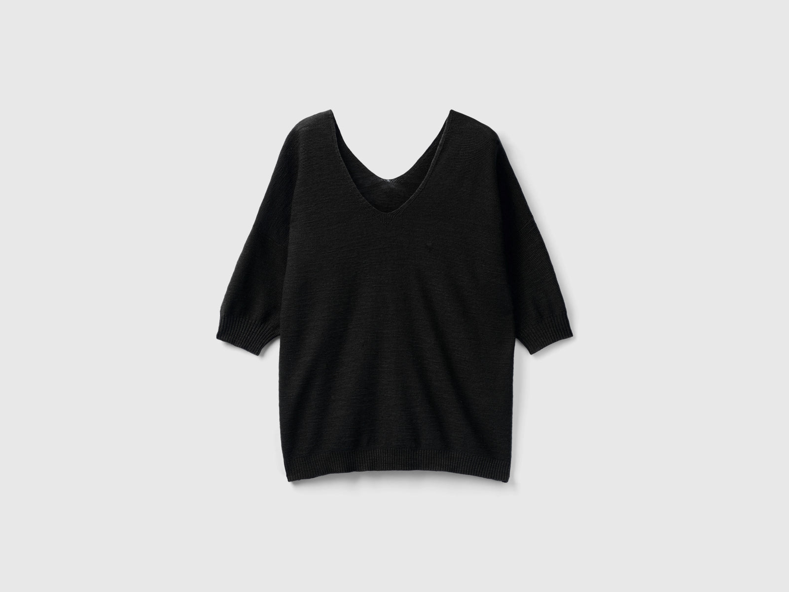 Maglia in misto cotone e lino da donna nero | Benetton Outlet