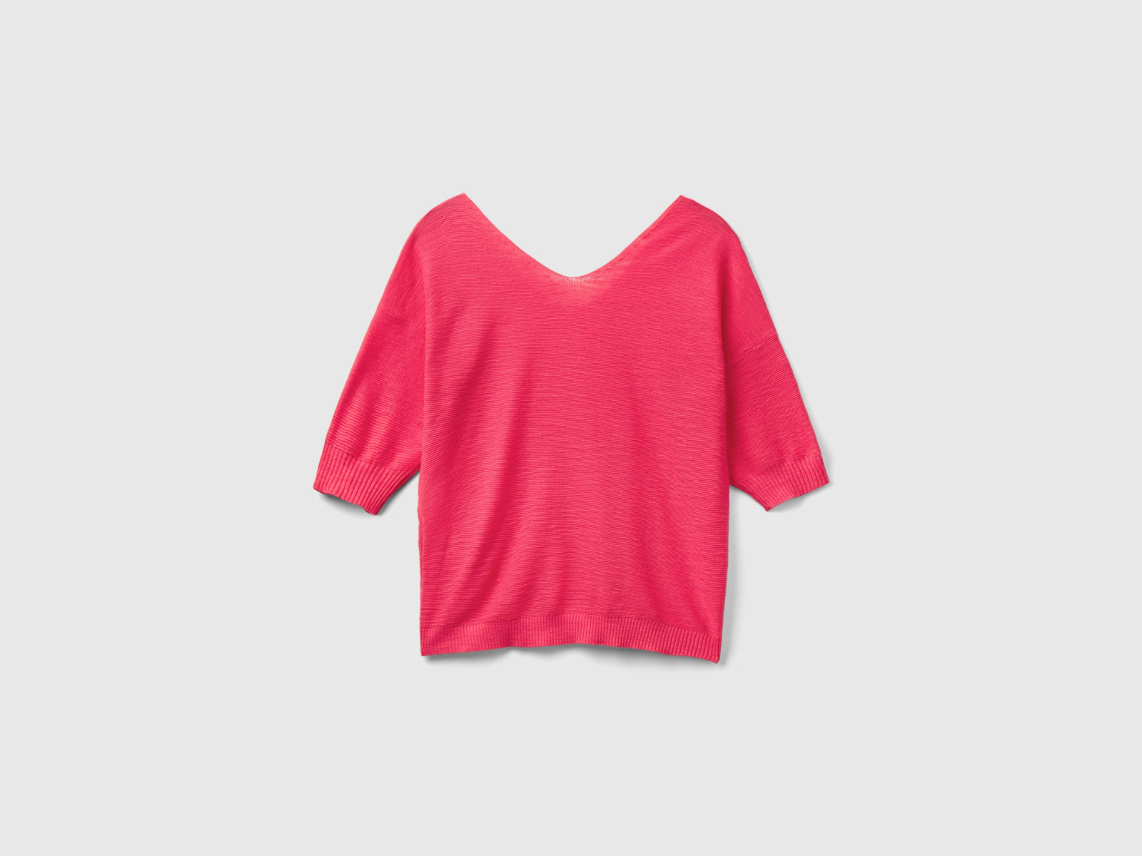 Maglia in misto cotone e lino da donna fucsia 2 | Benetton Outlet