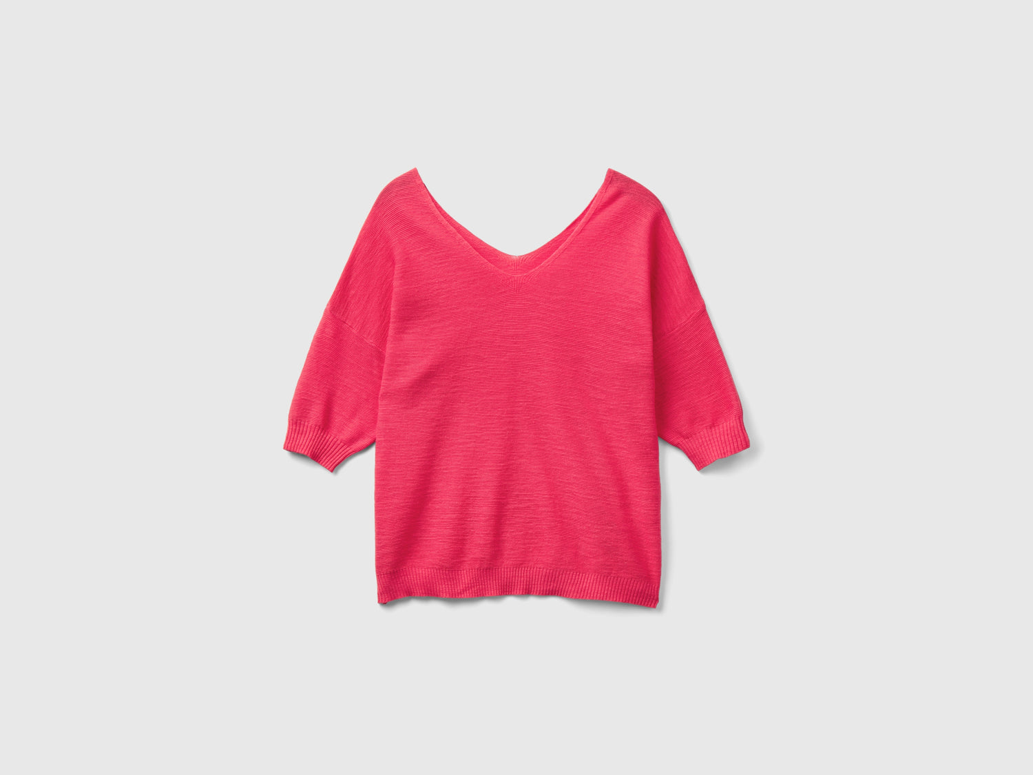 Maglia in misto cotone e lino da donna fucsia | Benetton Outlet