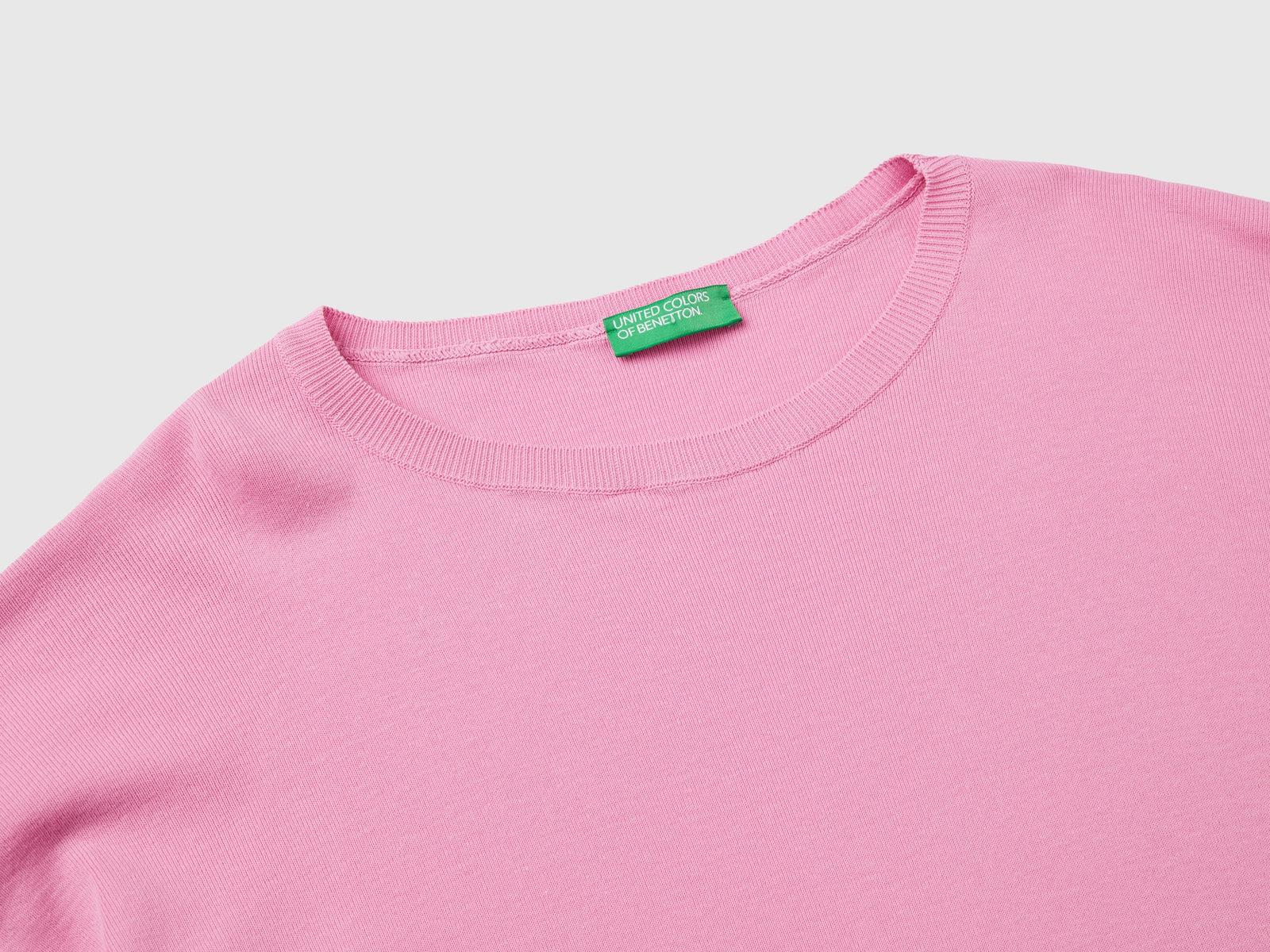 Cotton sweater with round neckline da donna rosa pastello 3 | Benetton Outlet