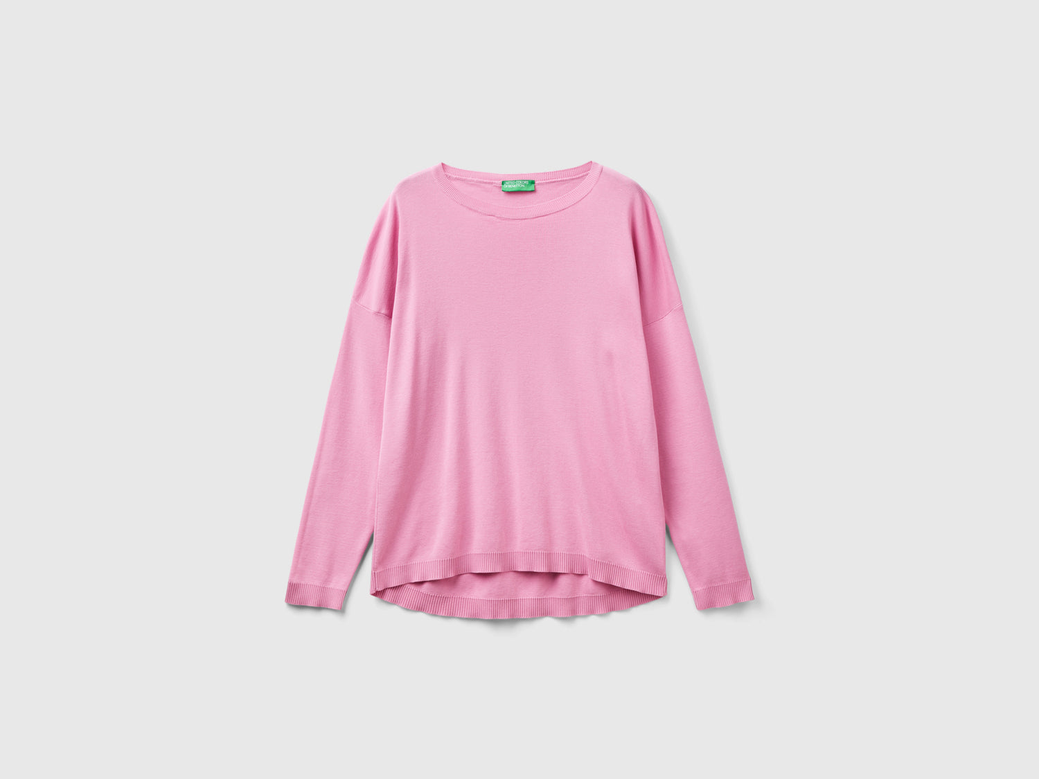 Cotton sweater with round neckline da donna rosa pastello | Benetton Outlet