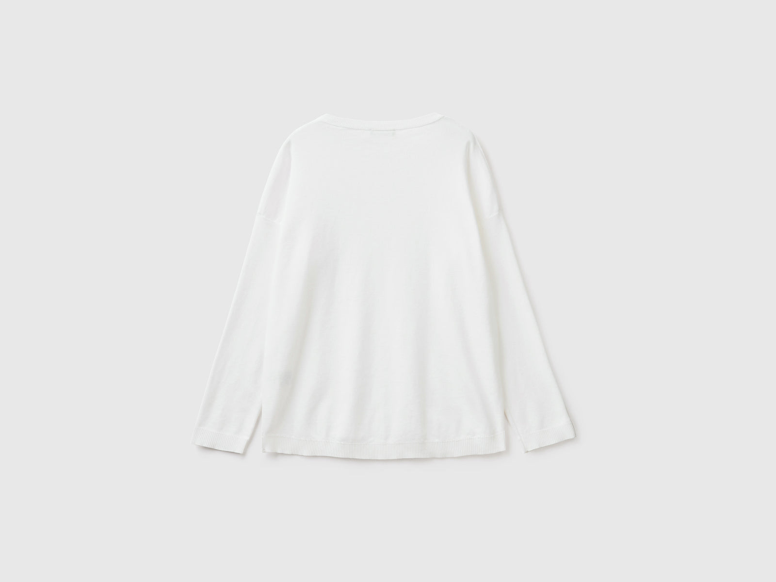 Maglia in cotone con scollo rotondo da donna bianco 2 | Benetton Outlet