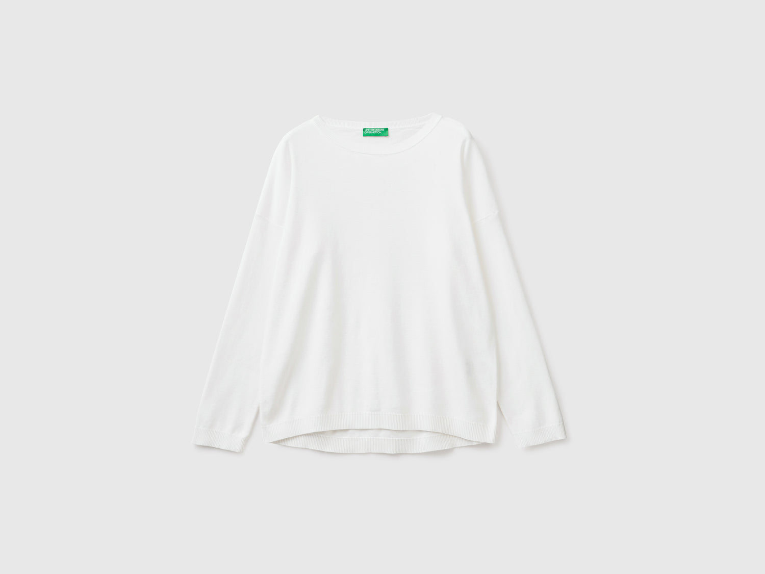 Maglia in cotone con scollo rotondo da donna bianco | Benetton Outlet