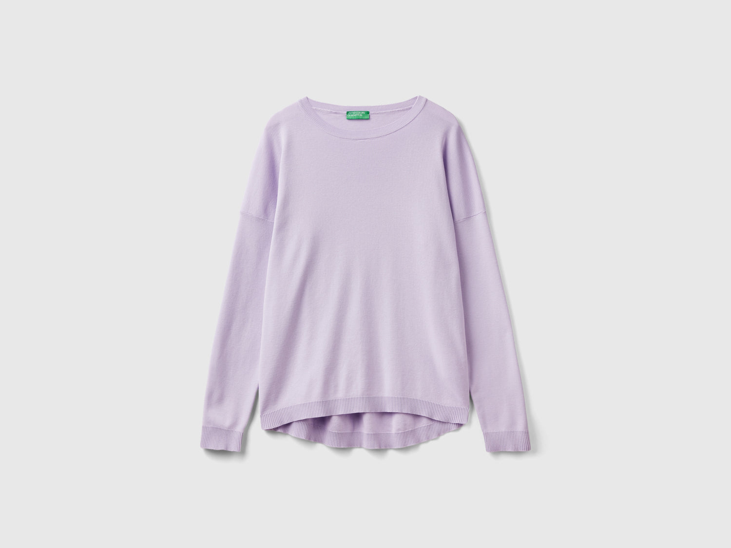 Maglia in cotone con scollo rotondo da donna lilla | Benetton Outlet