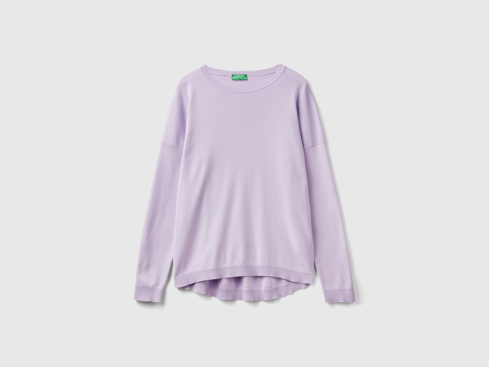 Maglia in cotone con scollo rotondo da donna lilla | Benetton Outlet