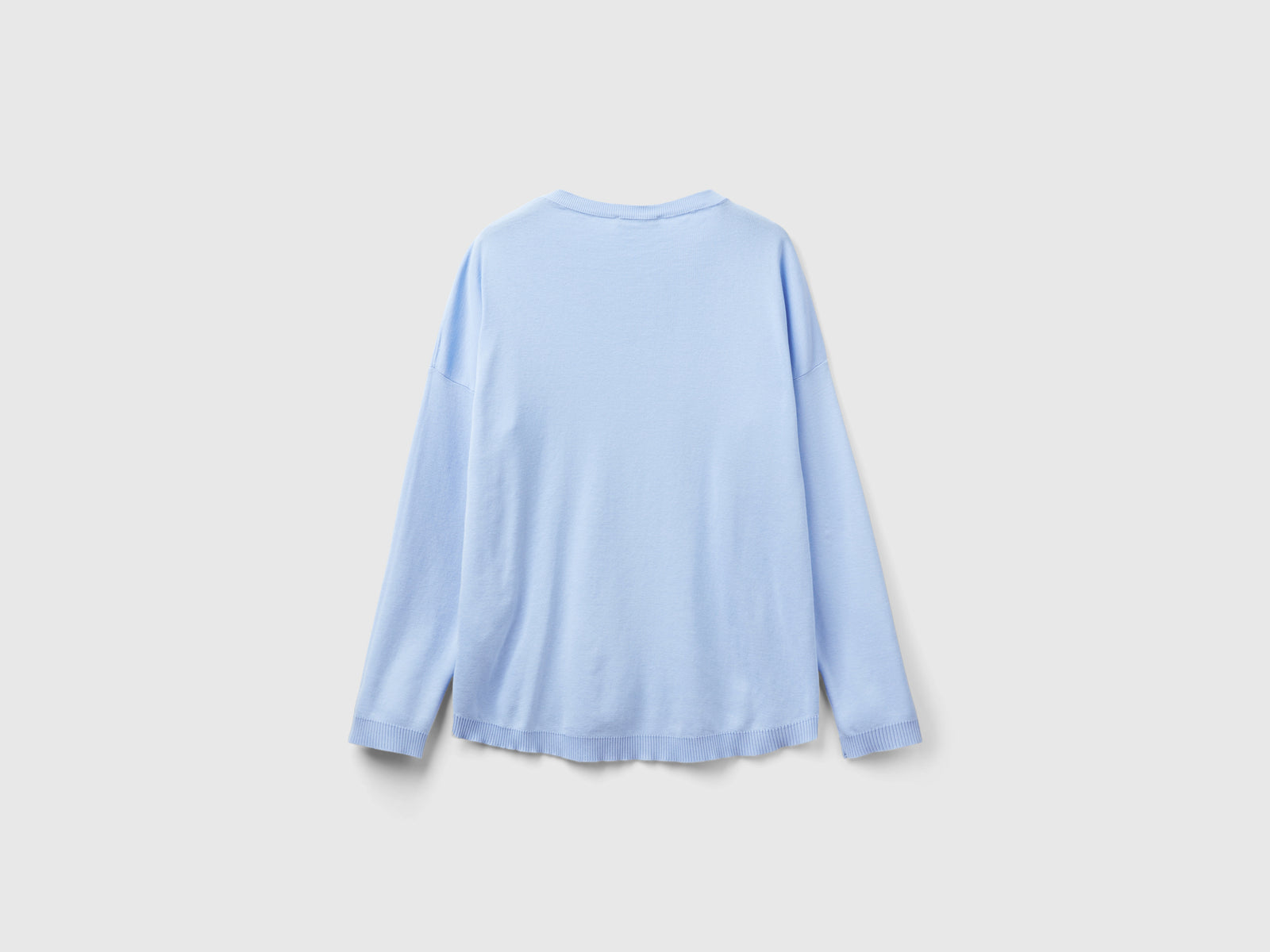 Maglia in cotone con scollo rotondo da donna celeste 2 | Benetton Outlet