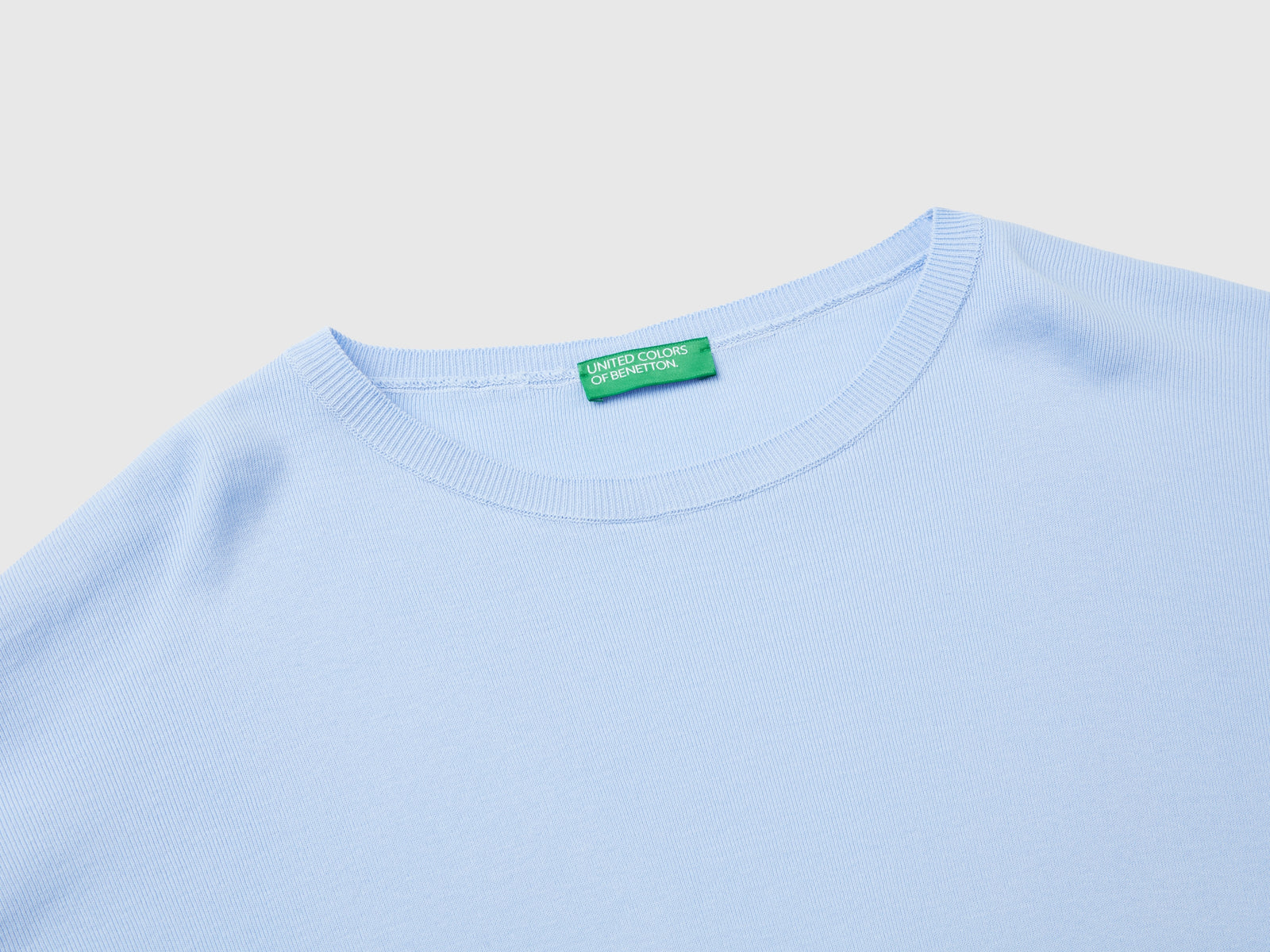 Maglia in cotone con scollo rotondo da donna celeste 3 | Benetton Outlet