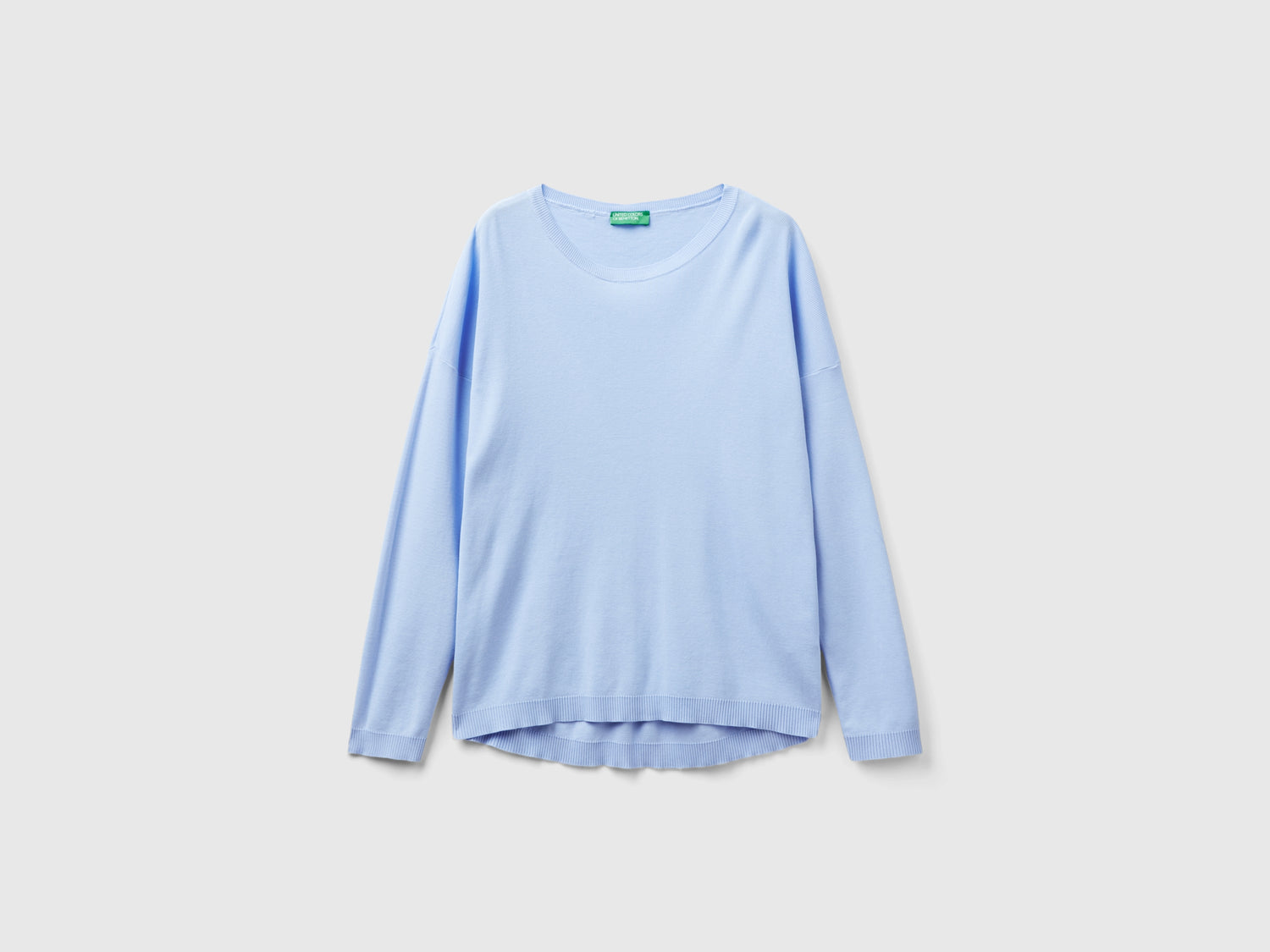 Maglia in cotone con scollo rotondo da donna celeste | Benetton Outlet