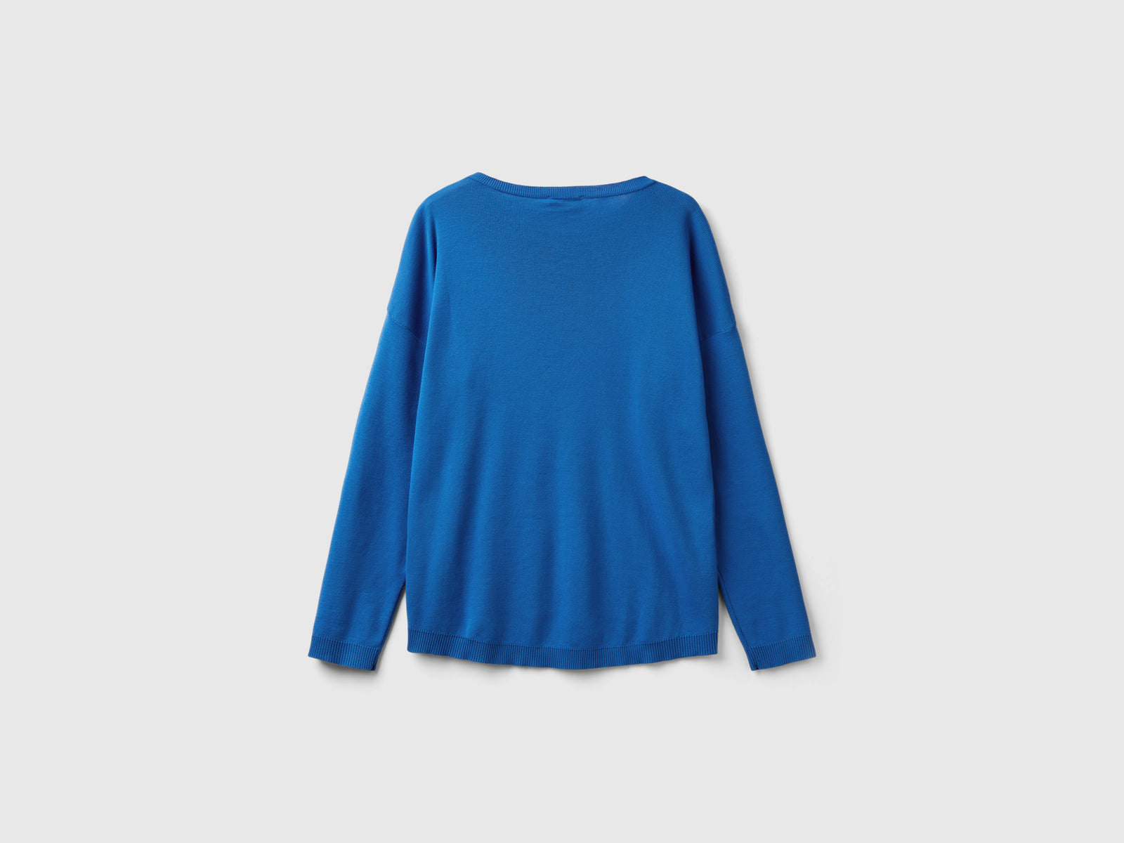 Maglia in cotone con scollo rotondo da donna blu 2 | Benetton Outlet