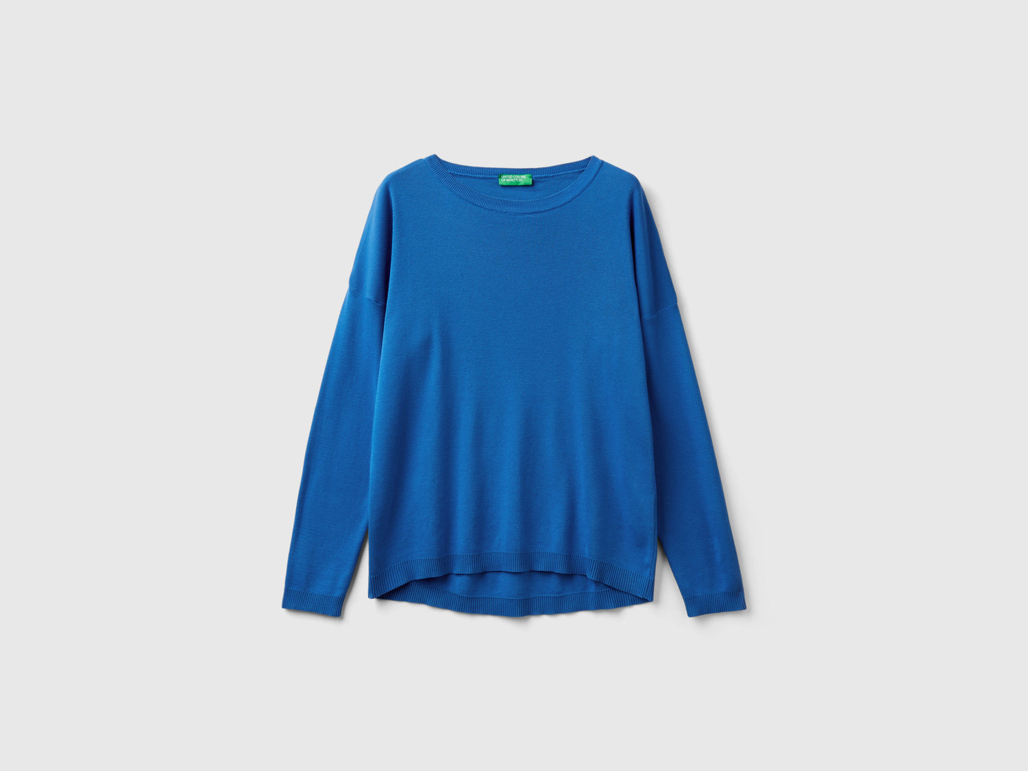 Maglia in cotone con scollo rotondo da donna blu | Benetton Outlet