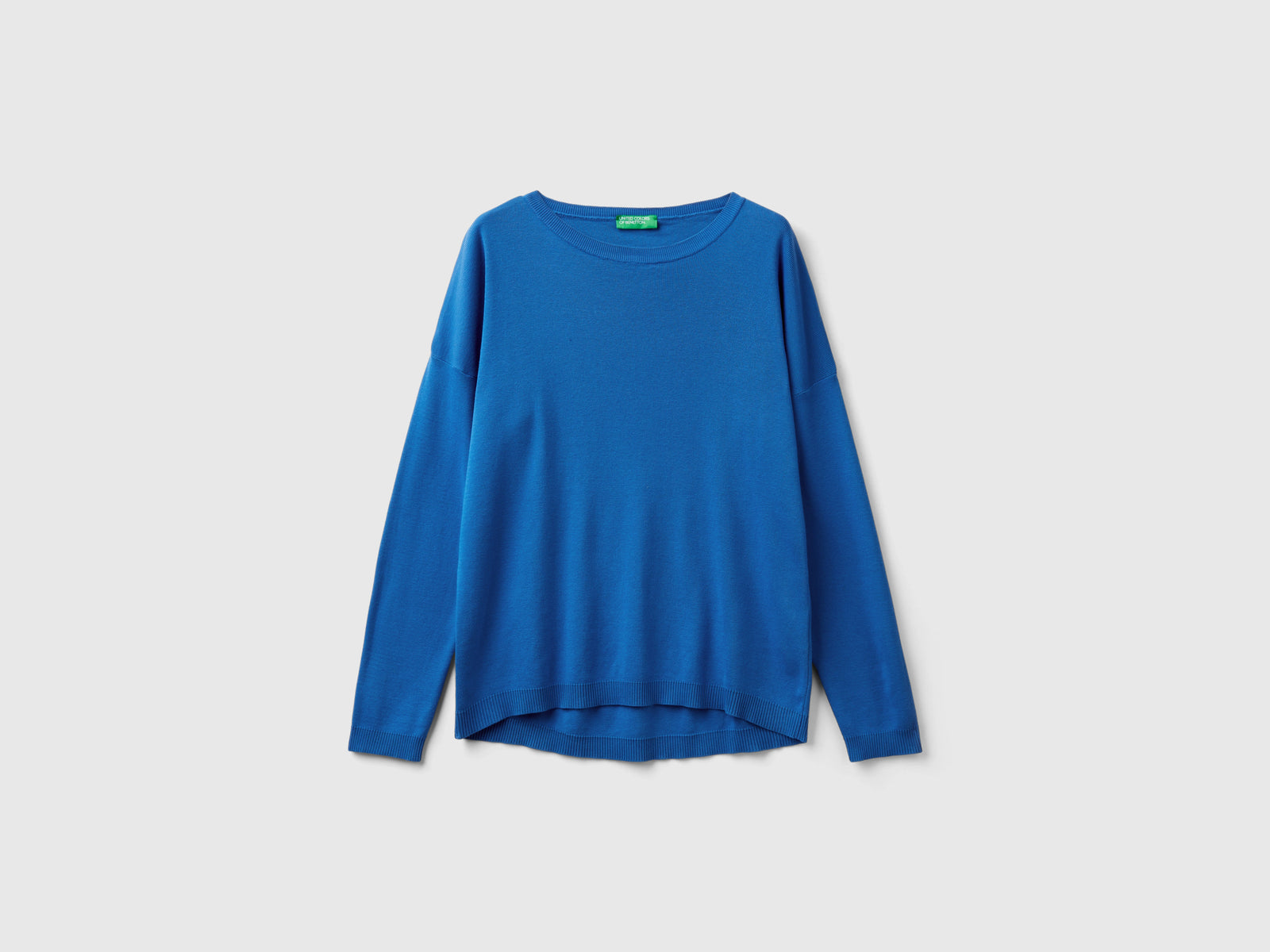Maglia in cotone con scollo rotondo da donna blu | Benetton Outlet
