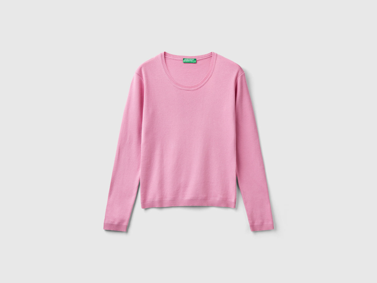 Crew neck sweater in pure cotton