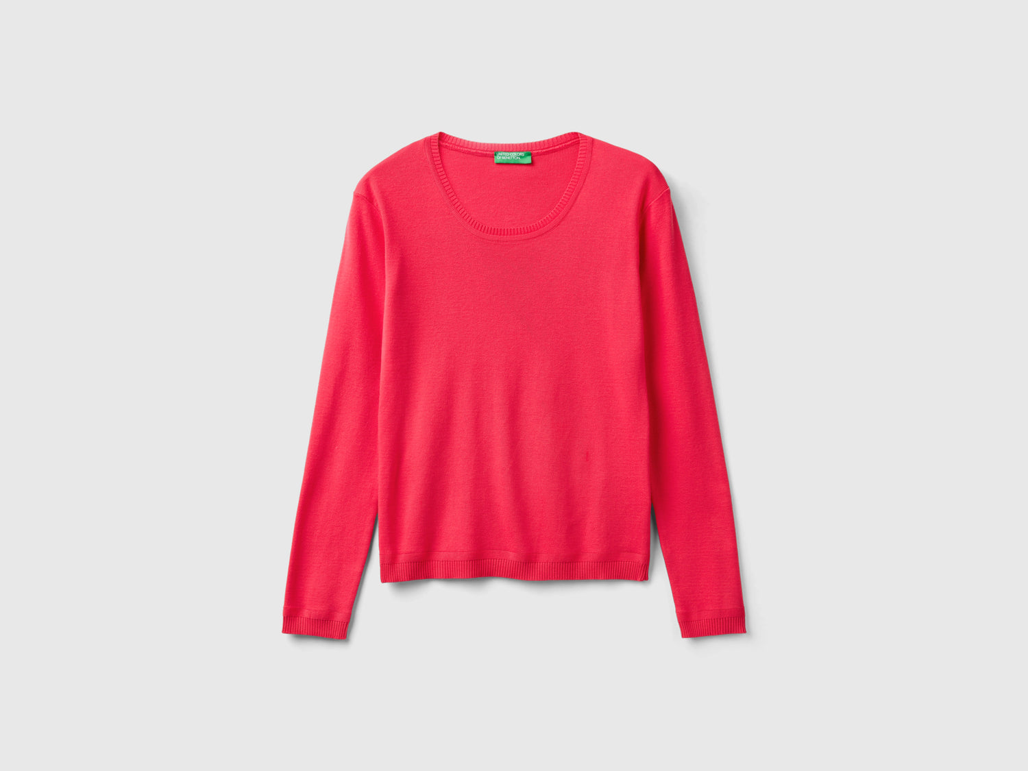Maglia girocollo in puro cotone da donna fucsia | Benetton Outlet