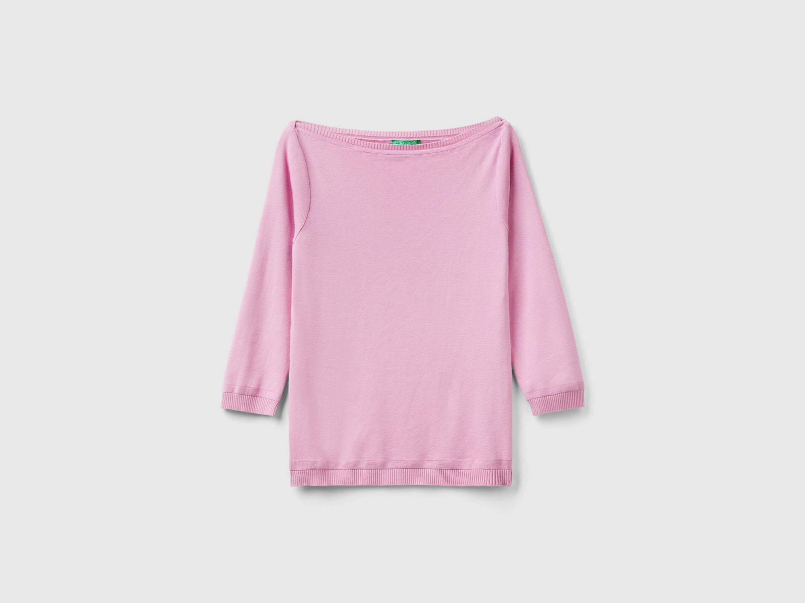 100% cotton boat neck sweater da donna rosa pastello | Benetton Outlet
