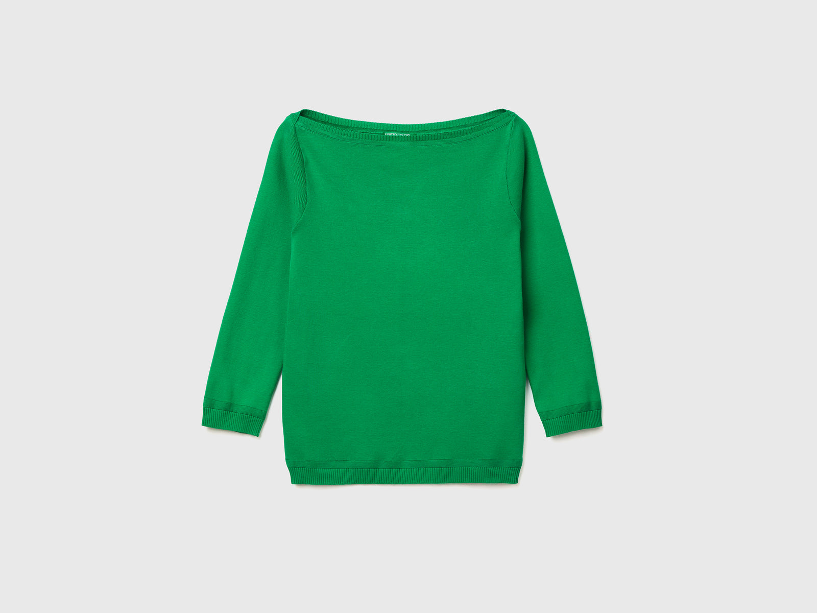 Maglia 100% cotone con scollo a barchetta da donna verde | Benetton Outlet