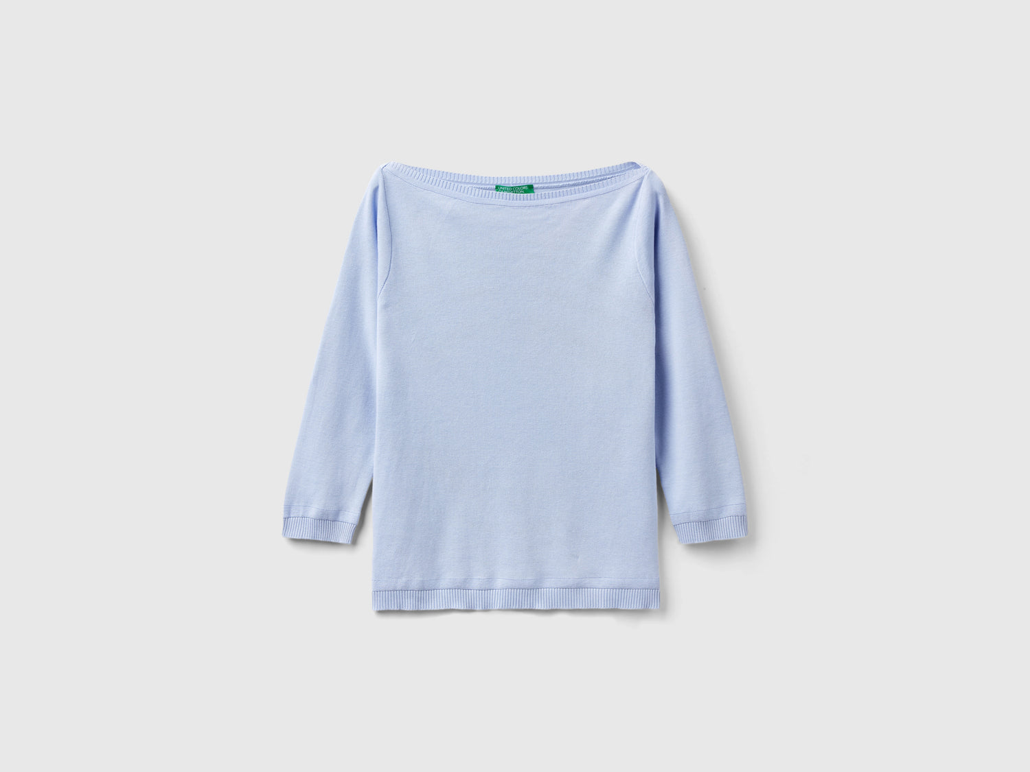 Maglia 100% cotone con scollo a barchetta da donna celeste | Benetton Outlet