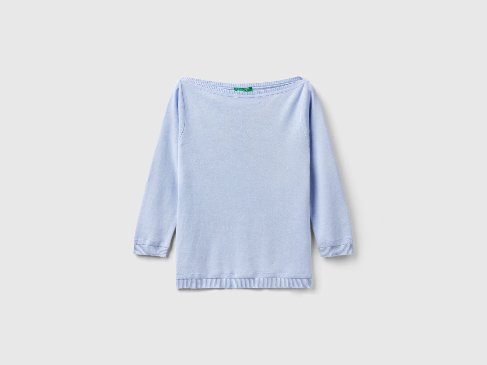 100% cotton boat neck sweater da donna celeste | Benetton Outlet