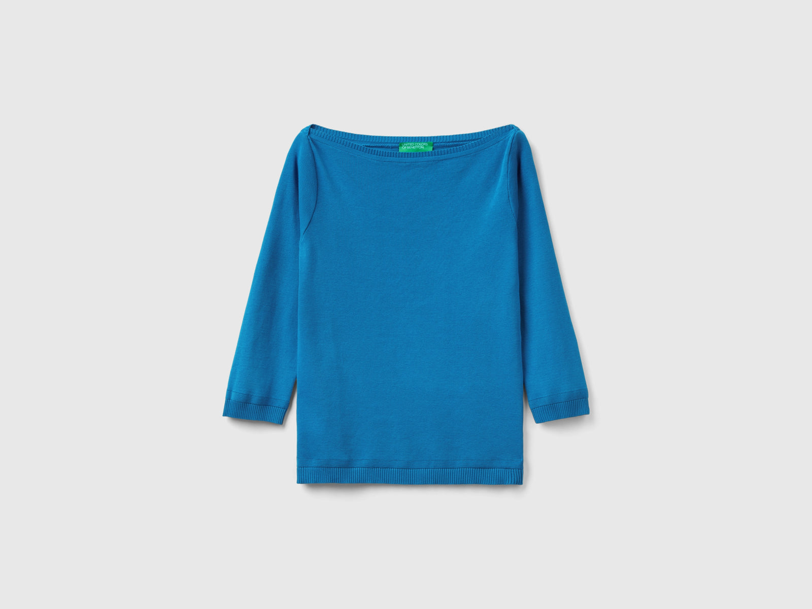 Maglia 100% cotone con scollo a barchetta da donna blu | Benetton Outlet