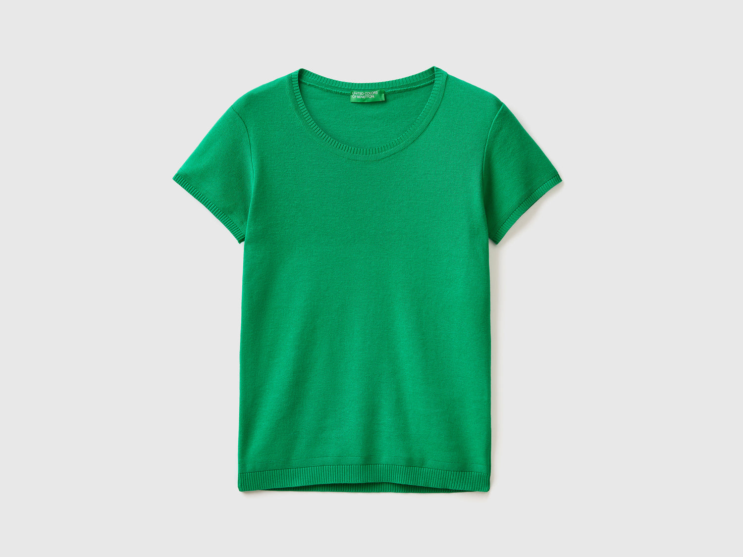 Maglia a manica corta in 100% cotone da donna verde | Benetton Outlet