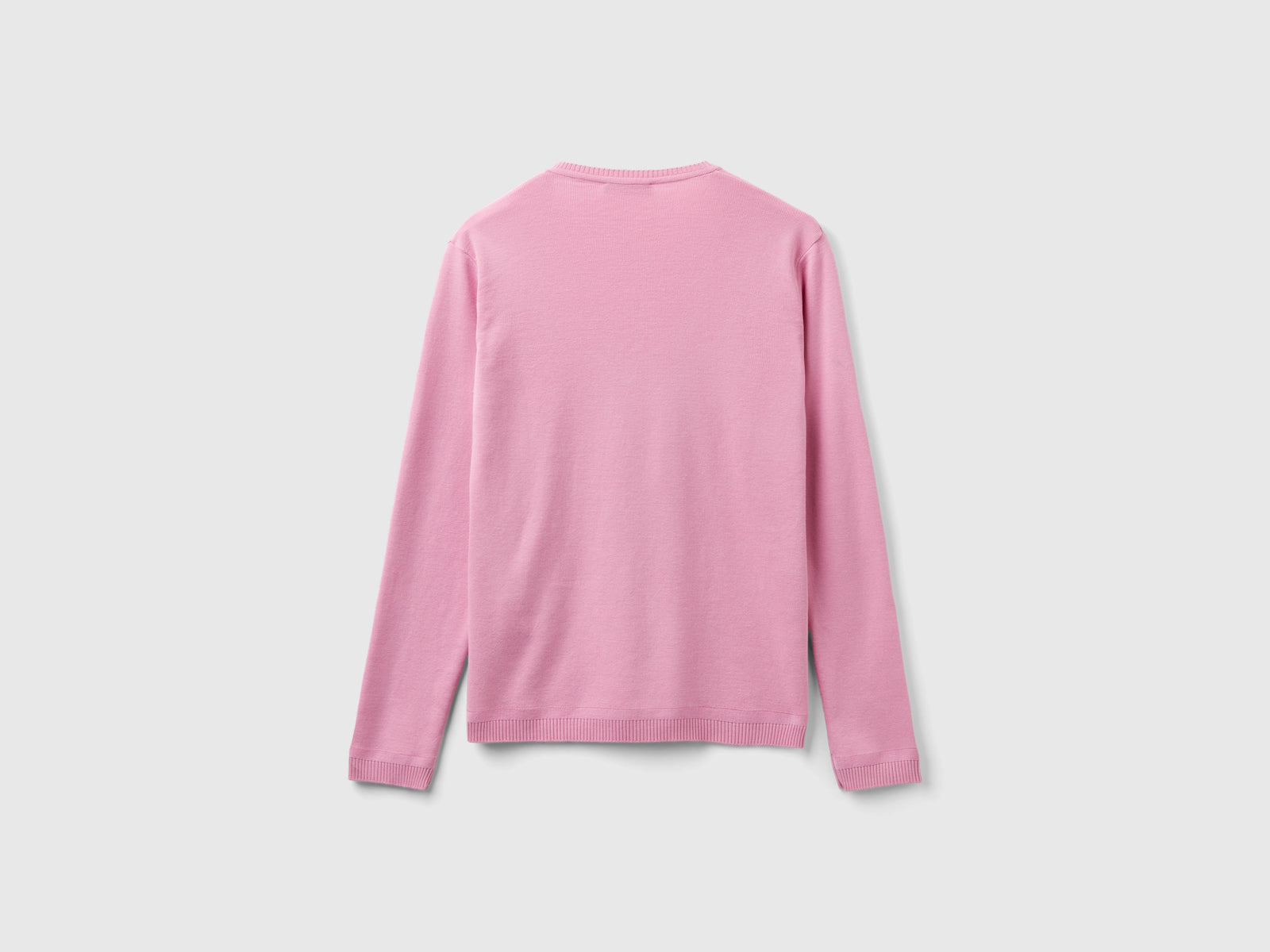 Maglia in puro cotone con scollo a V da donna rosa pastello 2 | Benetton Outlet