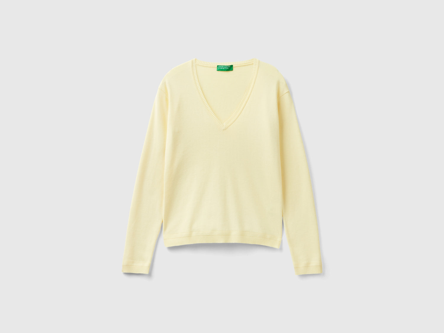 Pure cotton V-neck sweater da donna giallo | Benetton Outlet