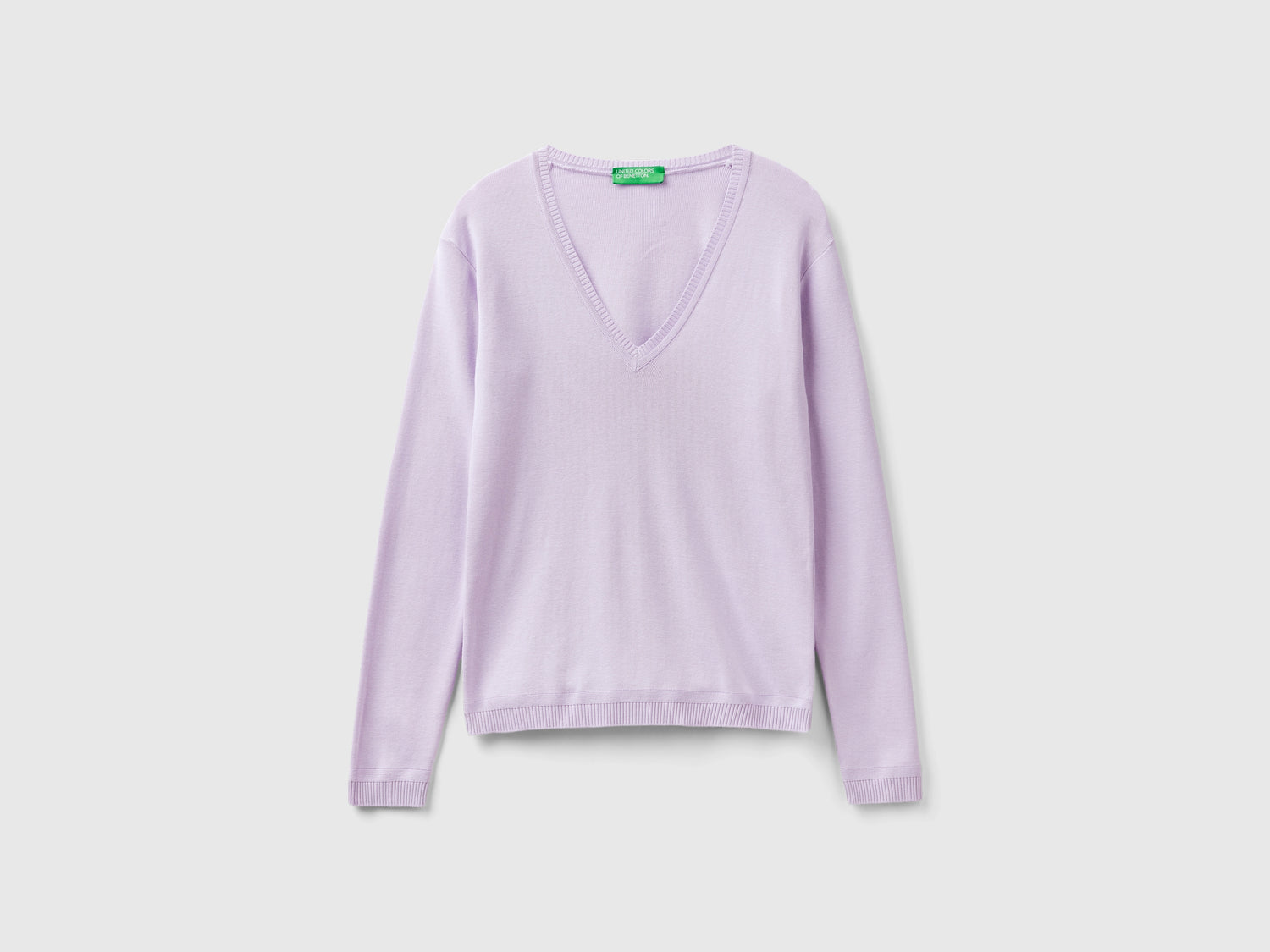Maglia in puro cotone con scollo a V da donna lilla | Benetton Outlet