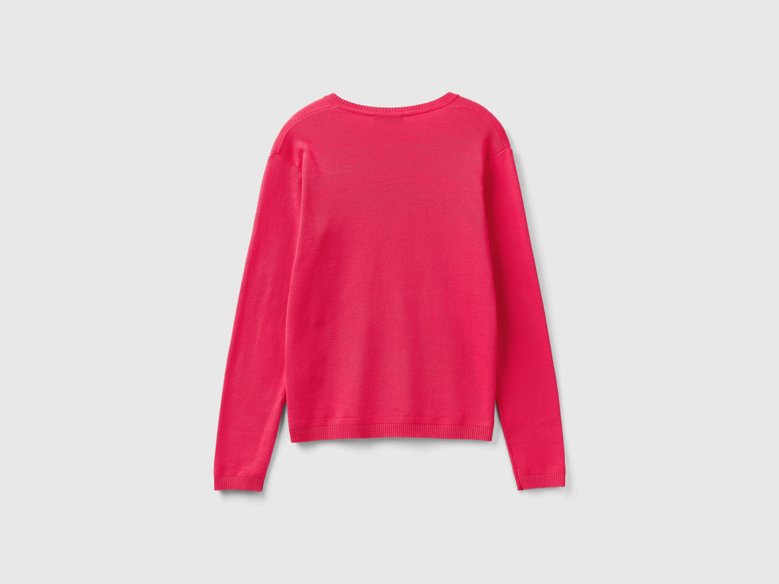 Maglia in puro cotone con scollo a V da donna fucsia 2 | Benetton Outlet