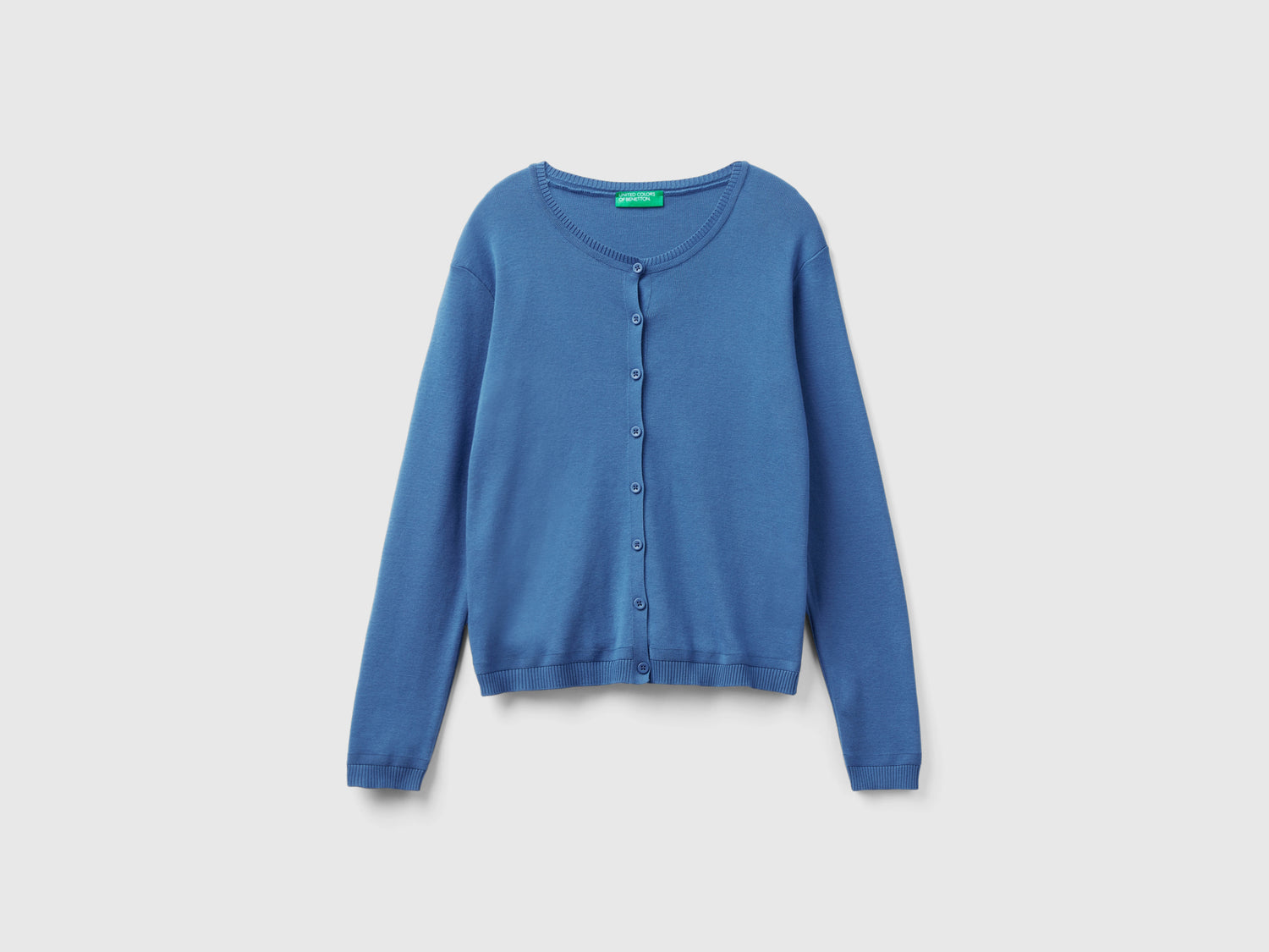 Cardigan girocollo in puro cotone da donna blu | Benetton Outlet