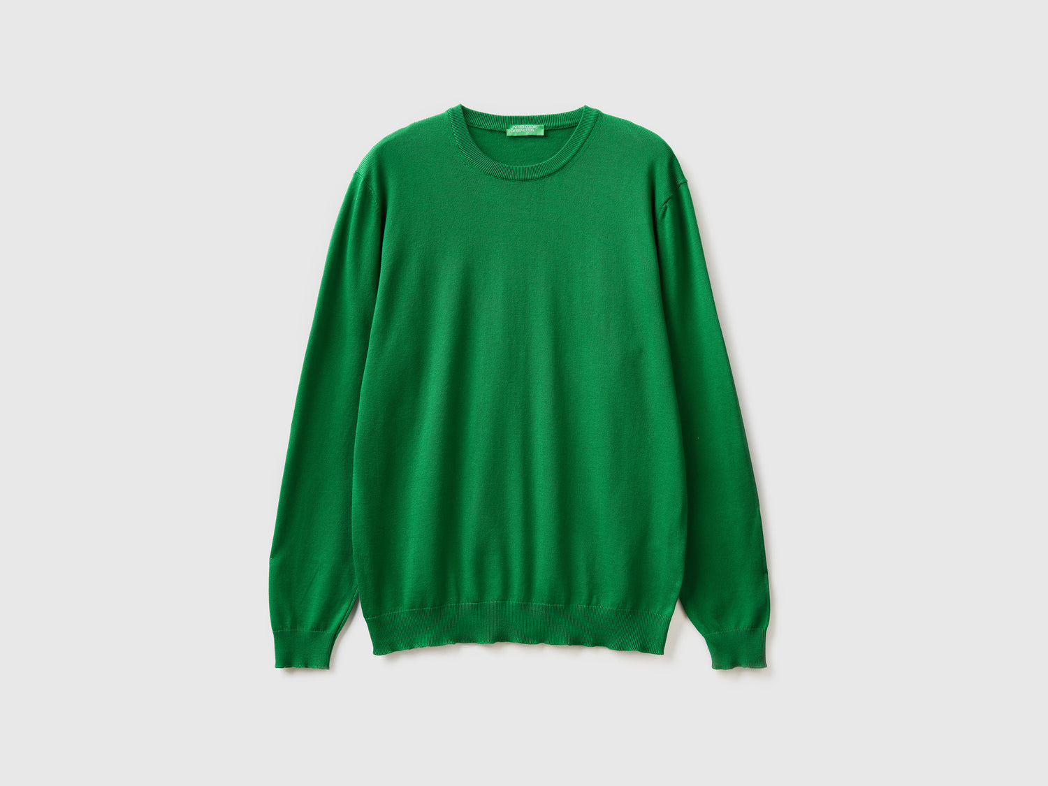 Maglia girocollo 100% cotone da uomo verde scuro | Benetton Outlet