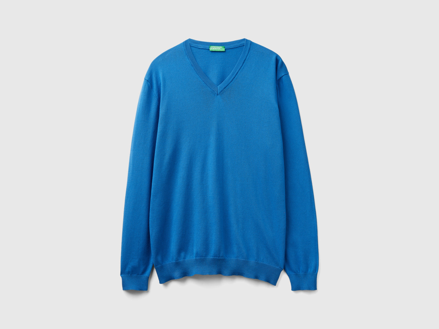 Maglia in puro cotone con scollo a V da uomo blu | Benetton Outlet