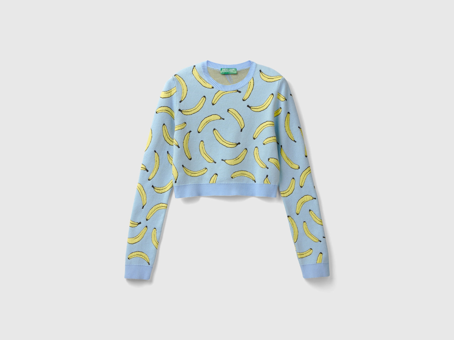 Cropped sweater with banana pattern da donna celeste | Benetton Outlet