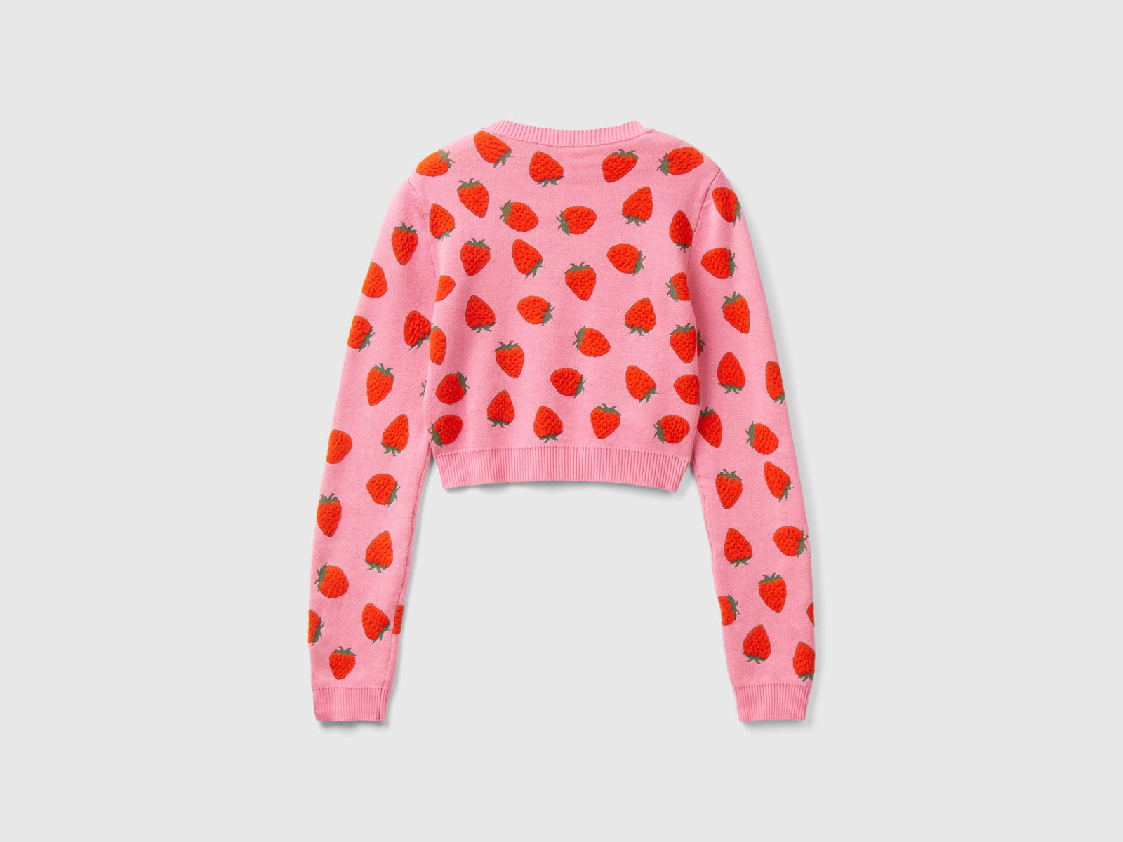 Suéter corto con estampado de fresas da donna rosa 2 | Benetton Outlet